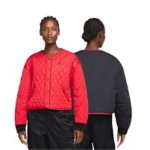 Nike Air Jordan Reversible Red and Black Quilted Bomber Jacket Sz L